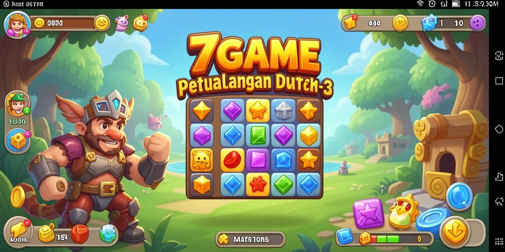 Tampilan seru gameplay Match-3 di 7GAME dengan kombinasi warna-warni.