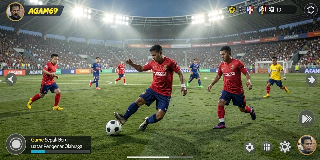 Tampilan gameplay AGAM69 yang menarik dengan aksi sepak bola yang seru.