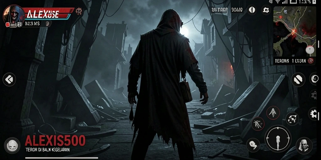 Screenshot ALEXIS500 menampilkan suasana mencekam dalam gameplay.