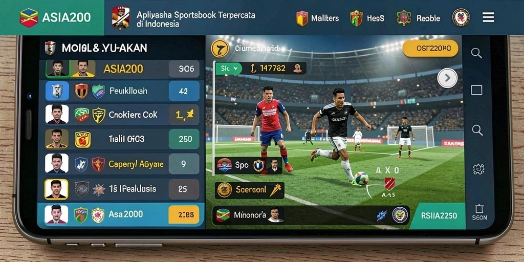 Tampilan menarik aplikasi ASIA200 saat memasang taruhan olahraga.
