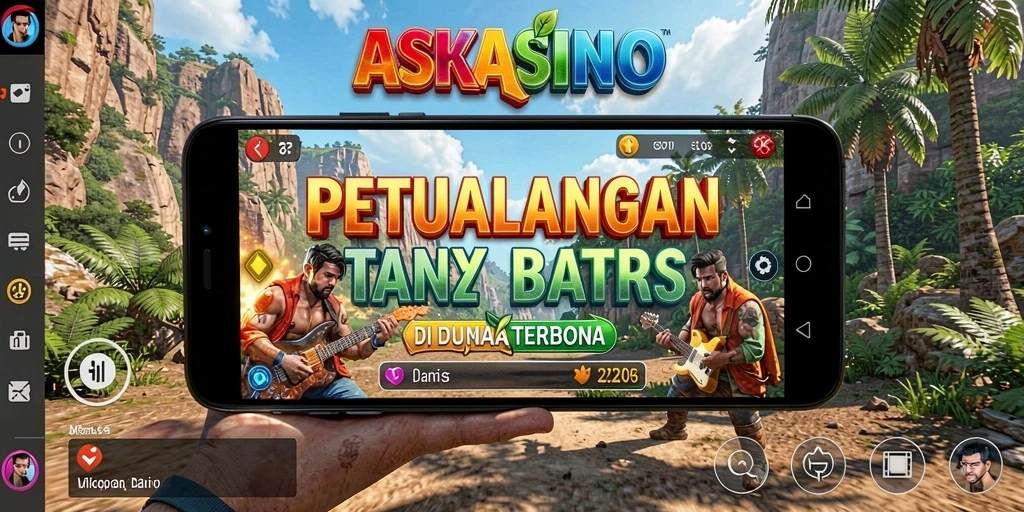 Tangkapan layar utama ASKASINO menunjukkan aksi eksplorasi di dunia yang terbuka dan dinamis.