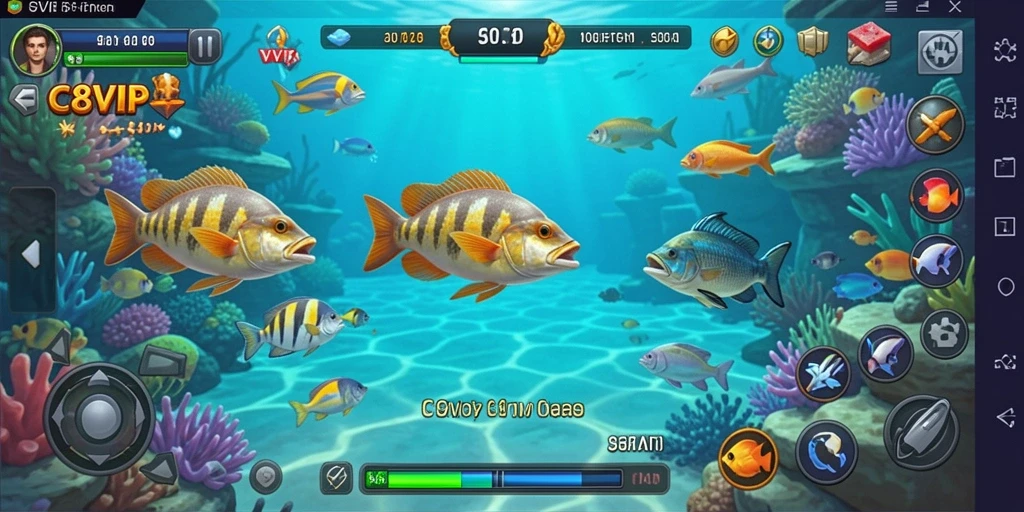 Tampilan gameplay seru dari C8VIP dengan aksi tembak ikan.