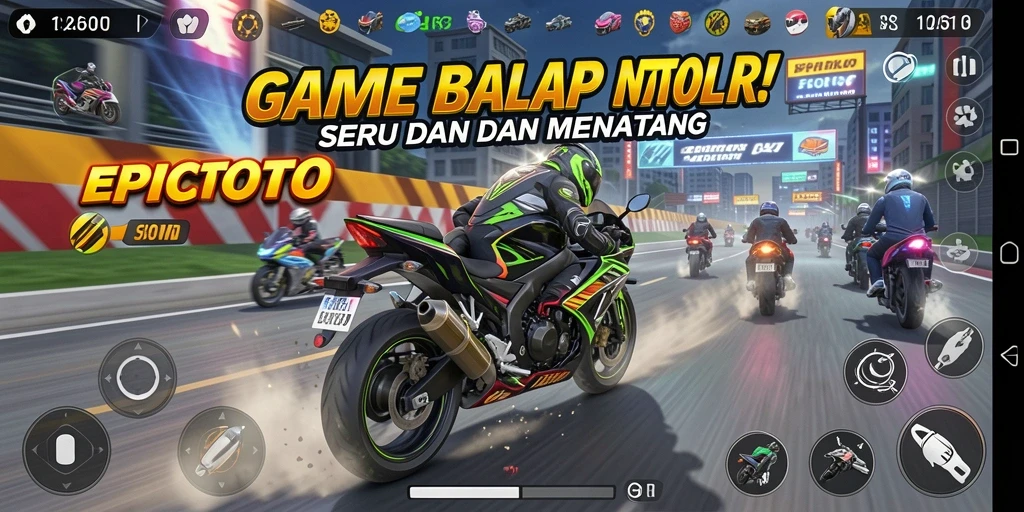 Tampilan gameplay balap motor yang menegangkan dan seru.