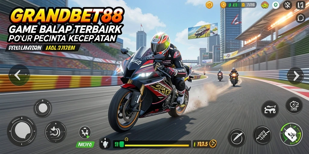 Tampilan gameplay <strong>GRANDBET88</strong> yang mendebarkan di lintasan balap.