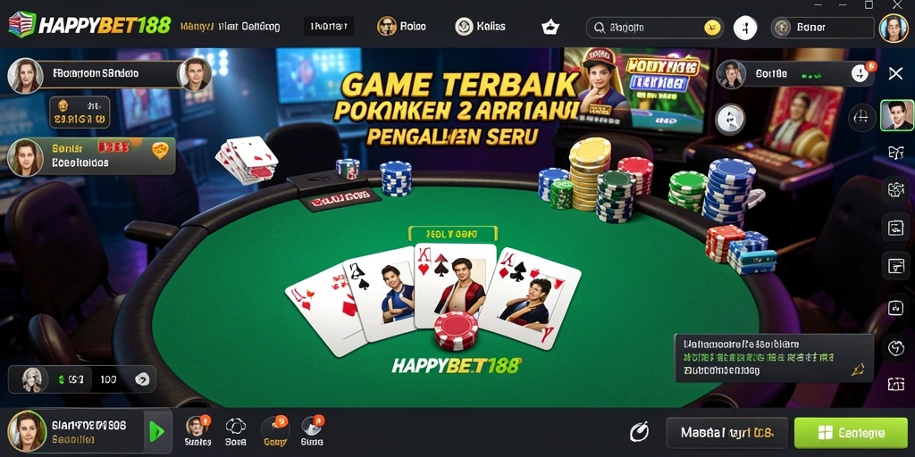 Screenshot utama HAPPYBET188 menampilkan pemain sedang bermain Poker dengan intensitas tinggi.