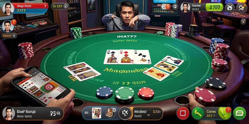 Screenshot gameplay INA777 menunjukkan suasana Poker yang menegangkan dan seru.