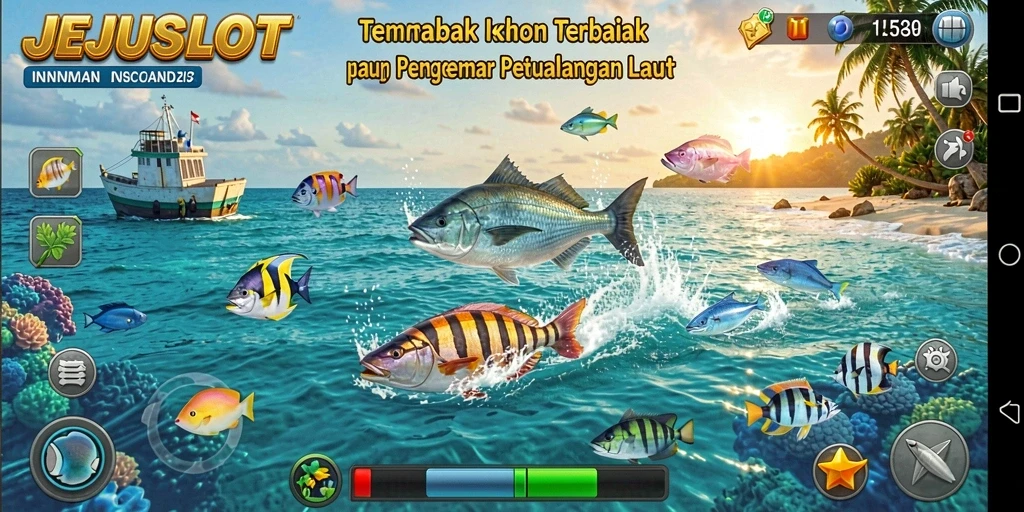 Tampilan gameplay seru di JEJUSLOT saat menangkap ikan.