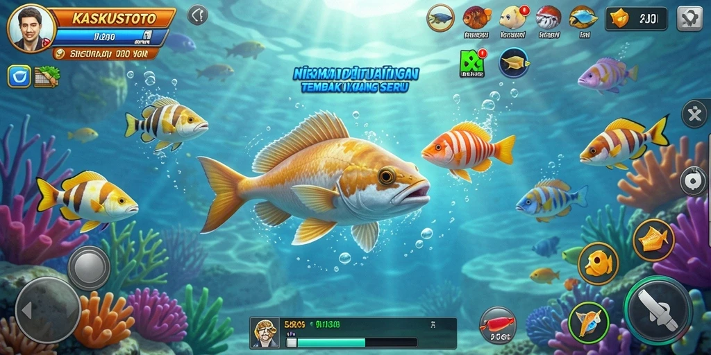 Screenshot gameplay KASKUSTOTO menampilkan aksi menembak ikan yang seru.