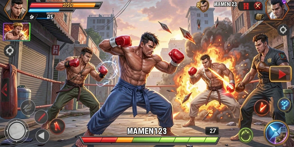 Screenshot menunjukkan aksi pertarungan seru di MAMEN123.