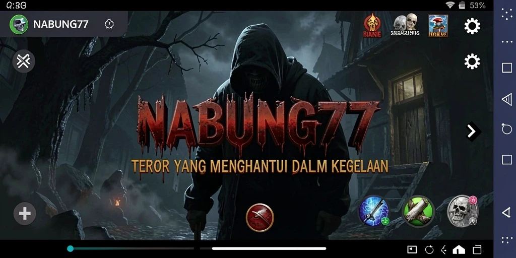 Gambaran gameplay menegangkan dalam NABUNG77 dengan suasana Horror yang mencekam.