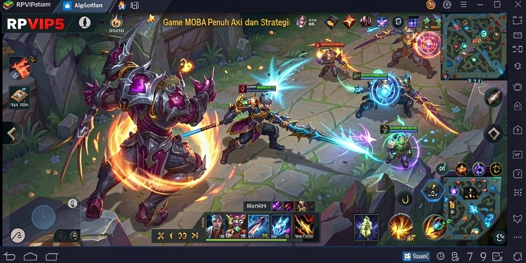 Screenshot RPVIP5 menampilkan aksi seru di dalam pertarungan MOBA.