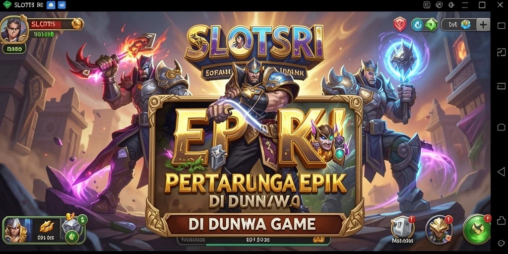 Tangkapan layar utama SLOTSRI menampilkan pertarungan sengit antara karakter.
