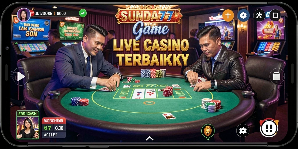 Screenshot SUNDA777 menampilkan dealer profesional dalam permainan Live Casino yang seru.