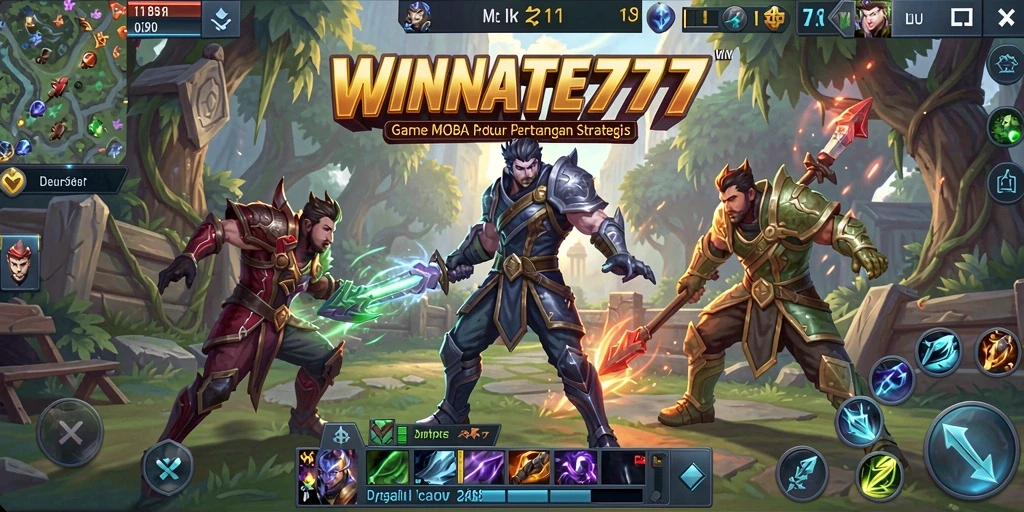 Tampilan gameplay seru di WINRATE777 dengan aksi MOBA yang mendebarkan.
